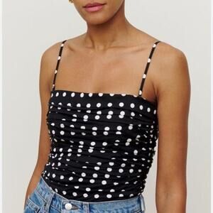 NEW Reformation Orion Black Strapless Polka Dots Ruched Cami Tank Top Size 10